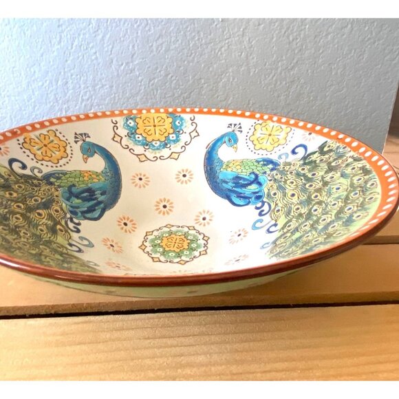 Dutch Wax Peacocks Bowl Handpainted by Coastline Imports 10 Inches - Picture 3 of 12